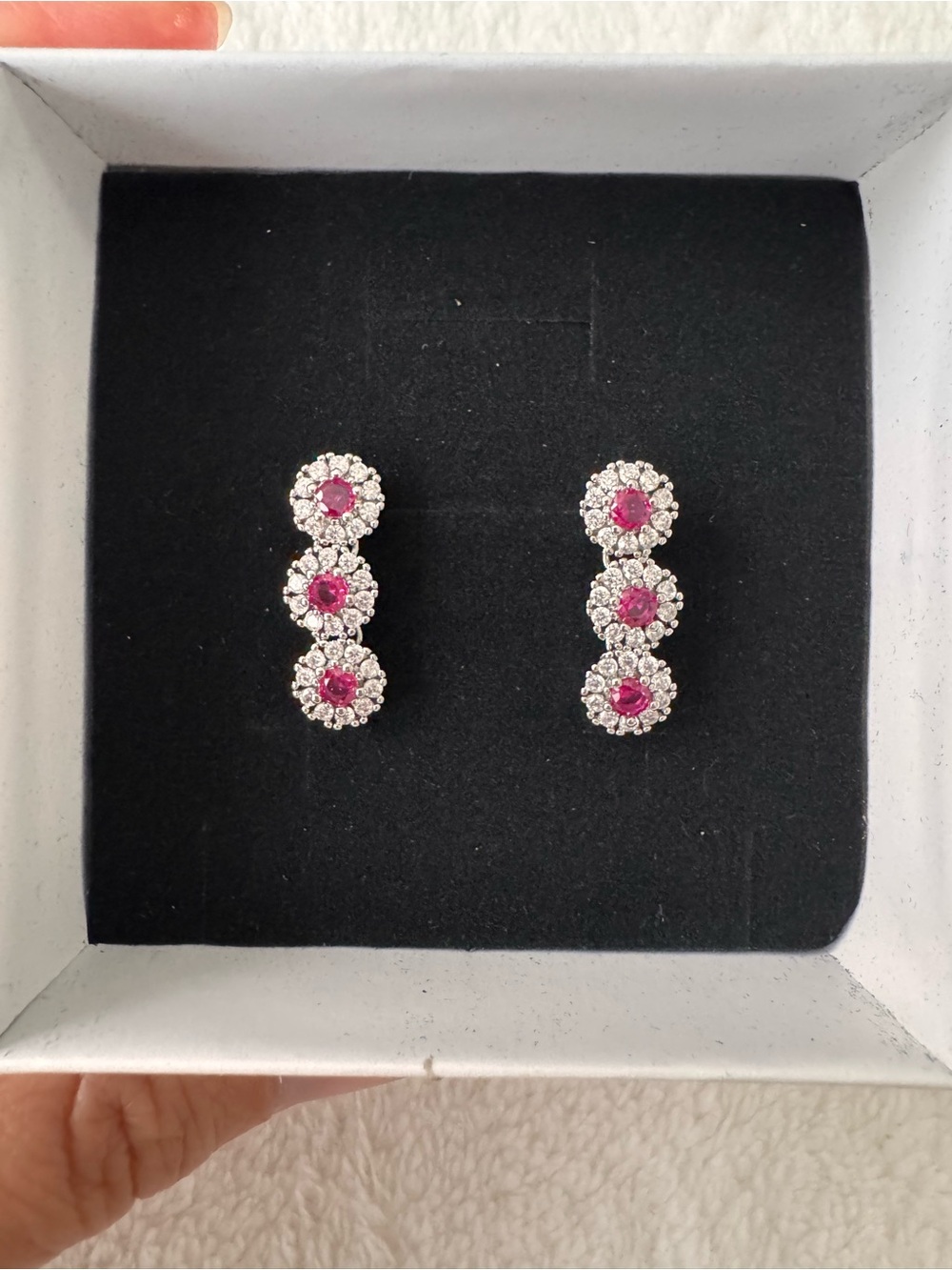 Sterling Silver Pink Halo Drop Earrings